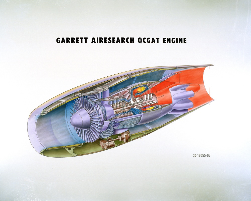 AVCO LYCOMING QCGAT QUIET CLEAN GENERAL AVIATION TURBOFAN ENGINE AND GARRETT AIRESEARCH QCGAT ENGINE