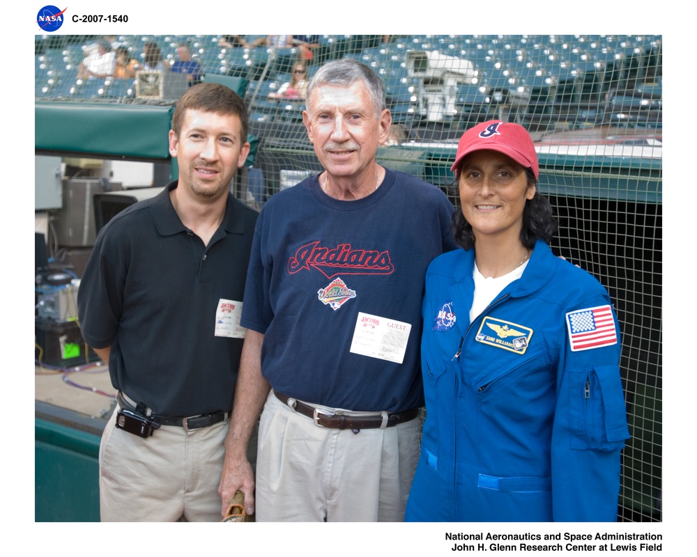 Astronaut Sunita Williams visits Jacob's Field to throw out the first pitch for the Cleveland Indian's Baseball Game