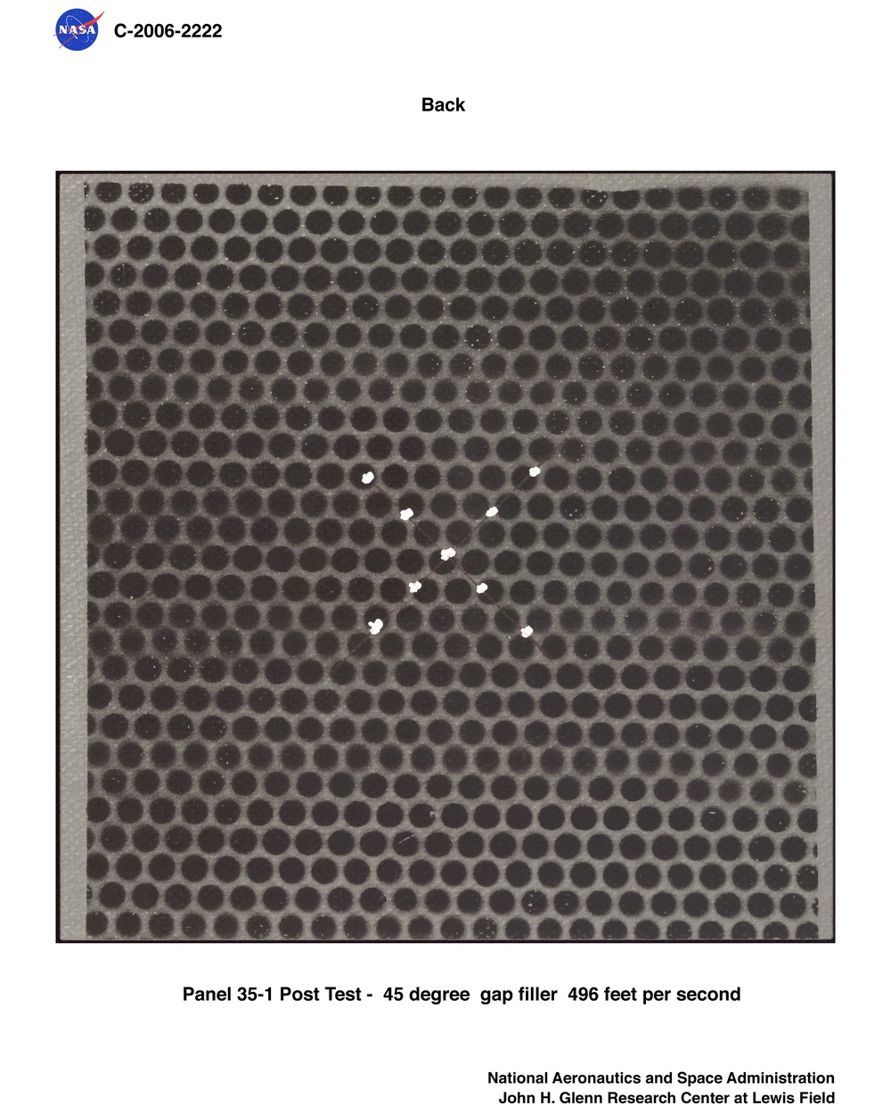 Reinforced Carbon/Carbon panels post test pictures.  Ballistic impact testing using Gap Filler.