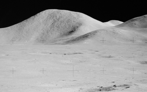Apollo 15 Mission image - Panoramic view west of  Station 6 and Mt. Mons Hadley.