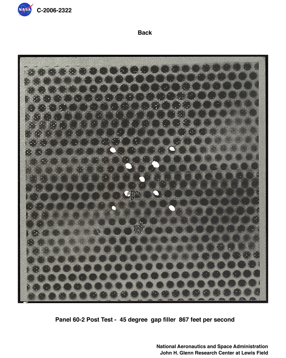 Reinforced Carbon/Carbon panels post test pictures.  Ballistic impact testing using Gap Filler.