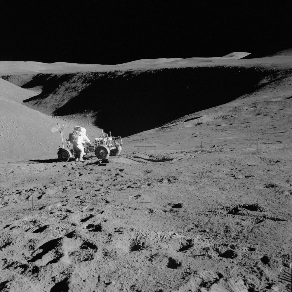 Apollo 15 Mission image - View of Station 2,and Hadley Rille,Down Sun
