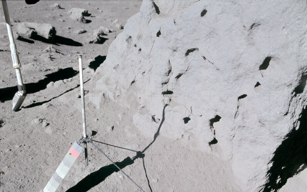 Apollo 15 Mission image - View  of Station 4, and sample 204, Cross Sun