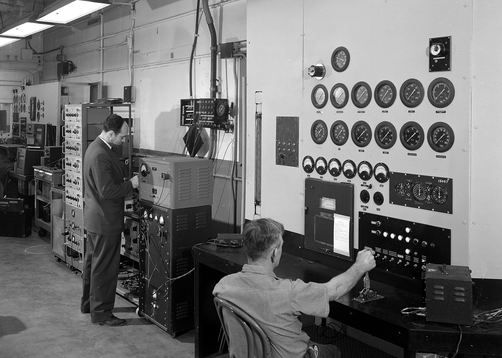 ENGINE CONTROL PANEL IN CELL 5 JET PROPULSION STATIC LABORATORY JPSL SHOWING COMPLETE INSTRUMENTATION FOR TAKING DATA