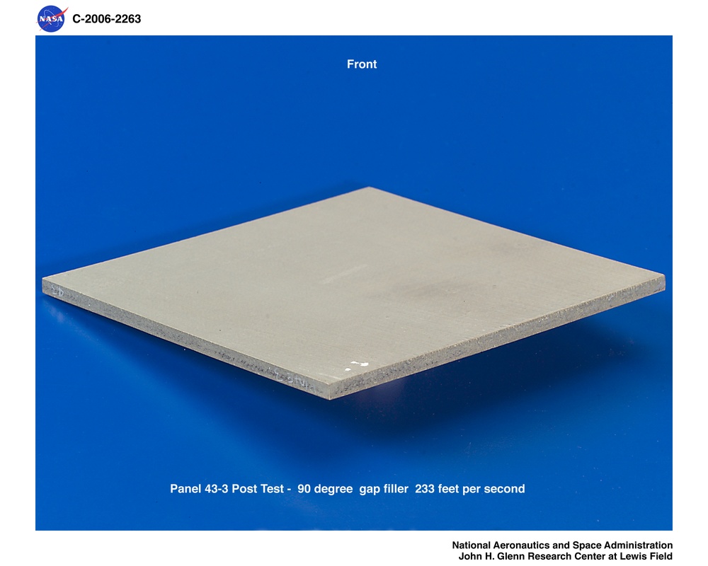 Reinforced Carbon/Carbon panels post test pictures.  Ballistic impact testing using Gap Filler.
