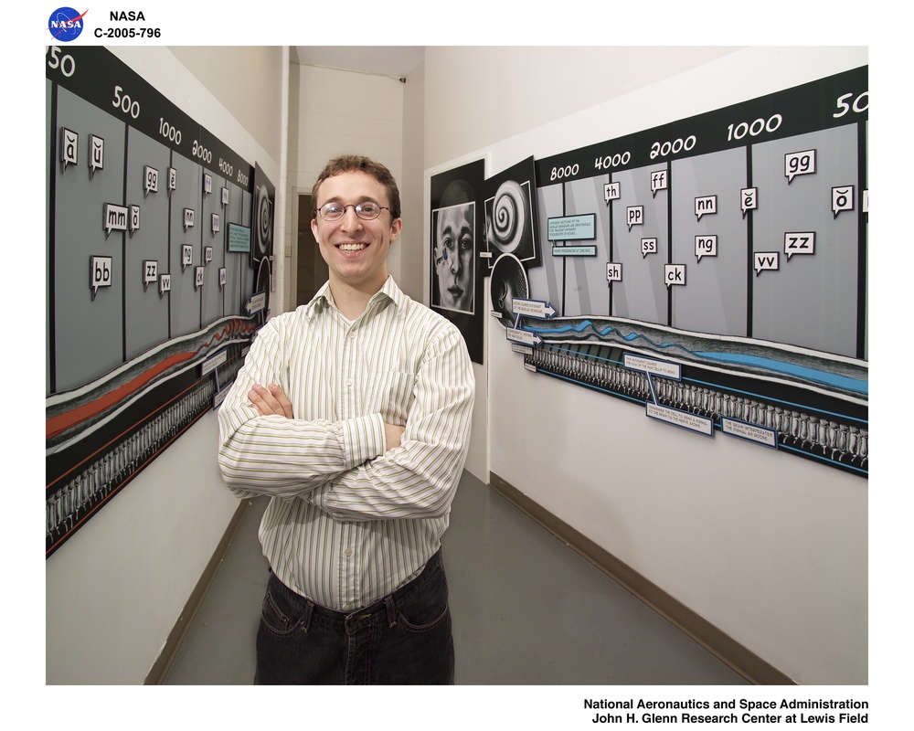 Display graphic depicting the effects of "Noise Induced Hearing Loss" (NIHL), created as part of a Cleveland Institute of Art, Bachelor of Fine Arts thesis project in cooperation with the NASA Glenn Research Center Acoustical Testing Laboratory