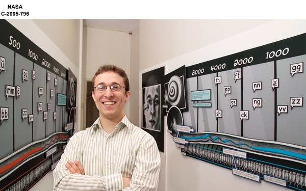 Display graphic depicting the effects of "Noise Induced Hearing Loss" (NIHL), created as part of a Cleveland Institute of Art, Bachelor of Fine Arts thesis project in cooperation with the NASA Glenn Research Center Acoustical Testing Laboratory