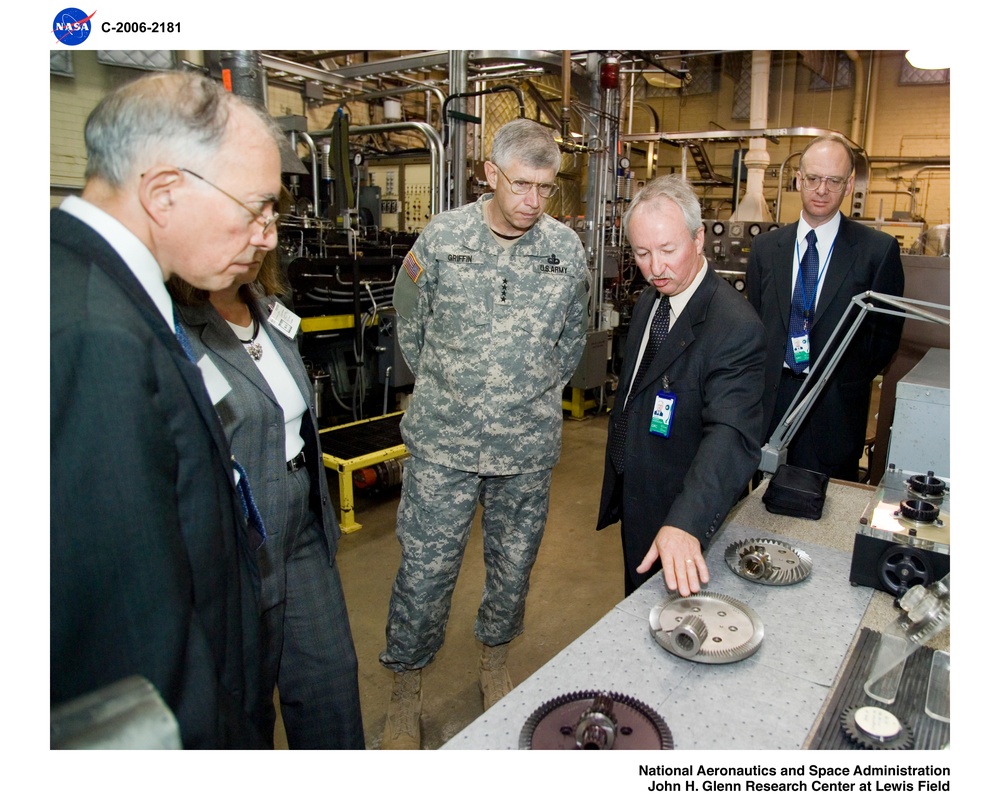 Visit by General Benjamin Griffin, commanding general, U.S. Army Material Command, to Glenn Research Center facilities utilized by Army Research Laboratory