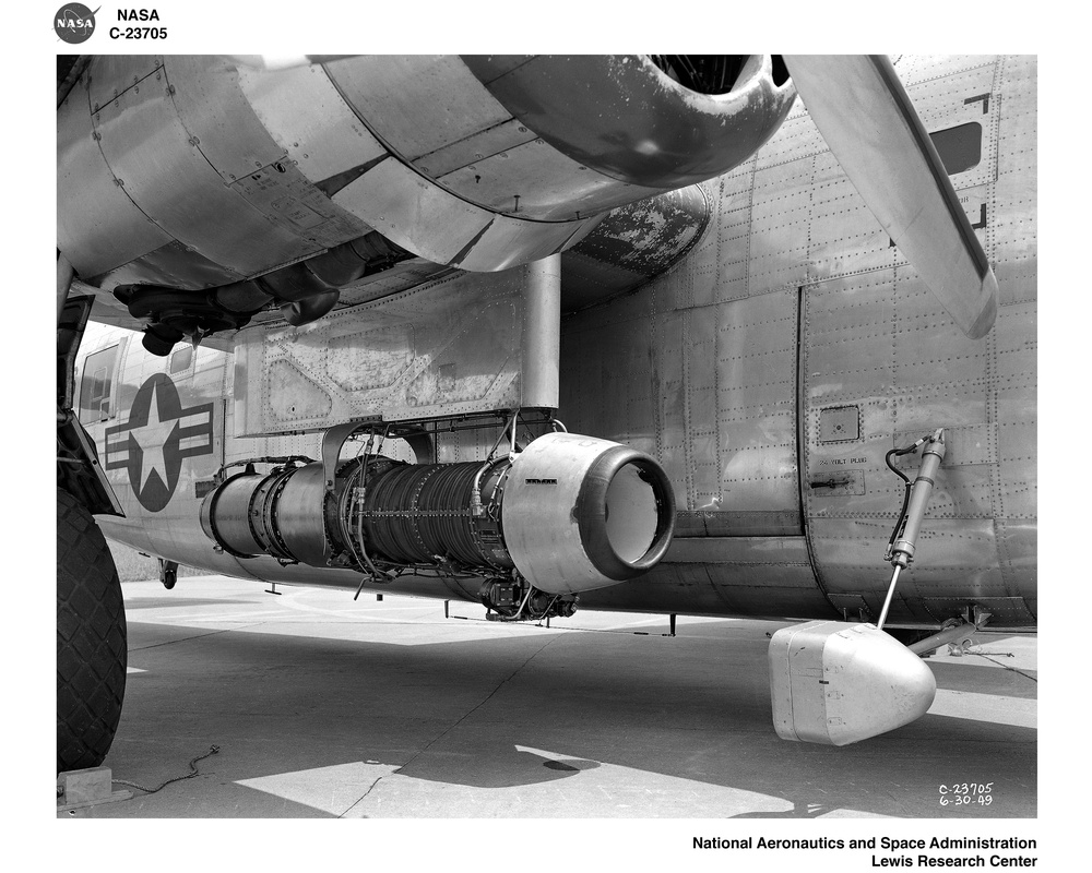 B-24 AIRPLANE WITH 24-C JET ENGINE ATTACHED