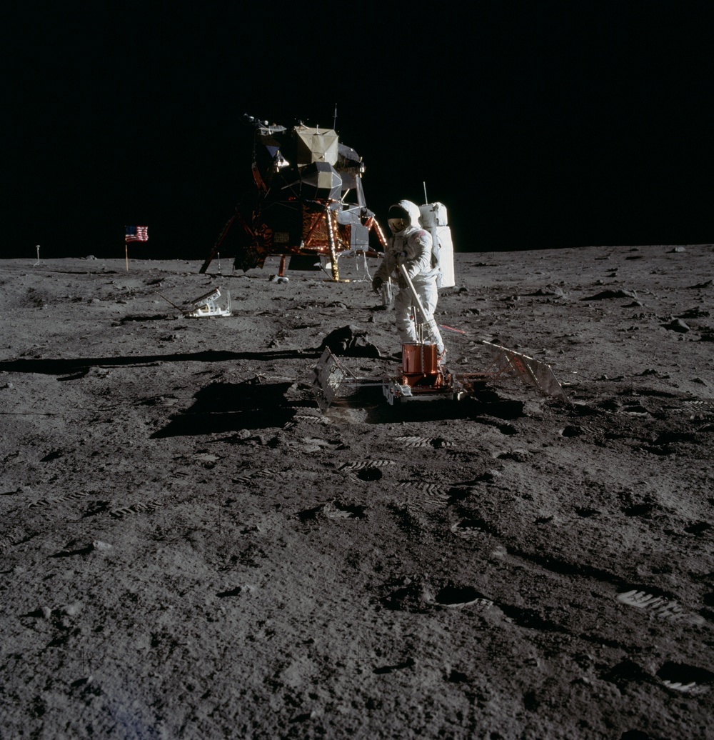 Apollo 11 Mission image - Astronaut Edwin Aldrin sets up the PSEP