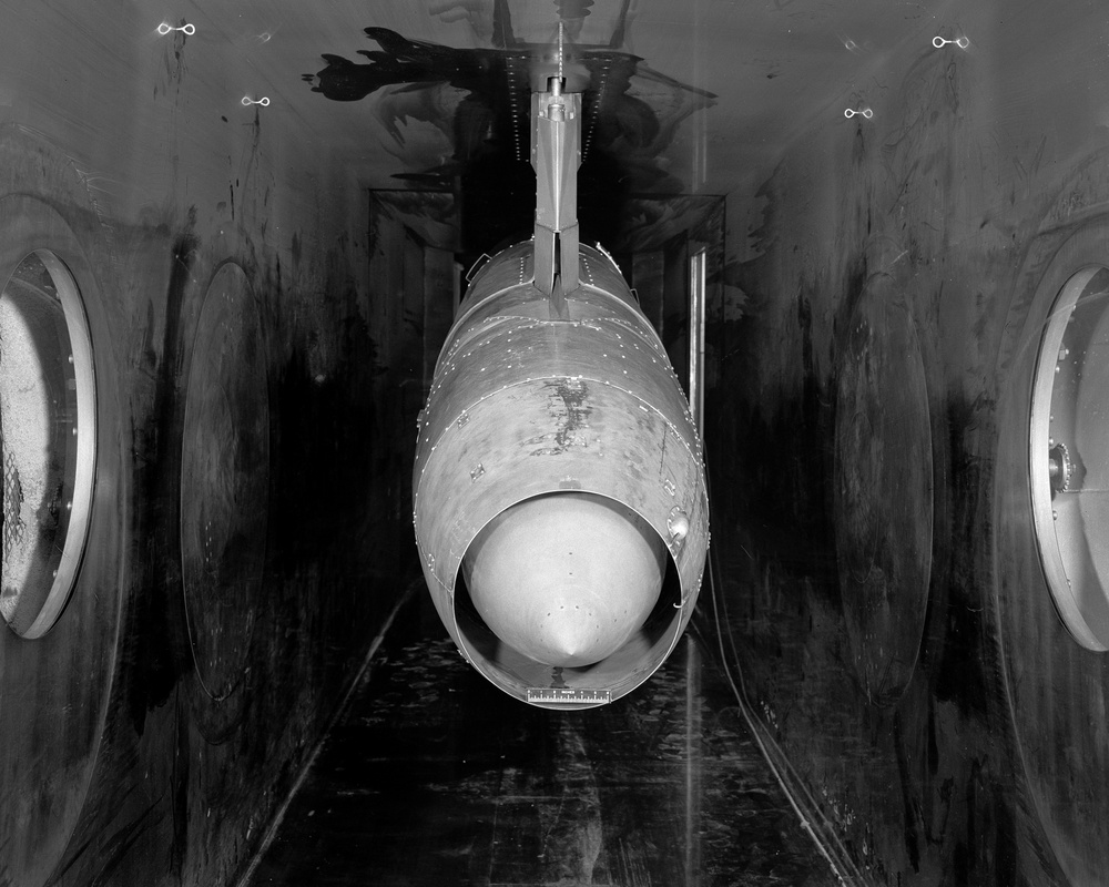 J-34 TURBOJET ENGINE IN 8X6 FOOT WIND TUNNEL TEST SECTION