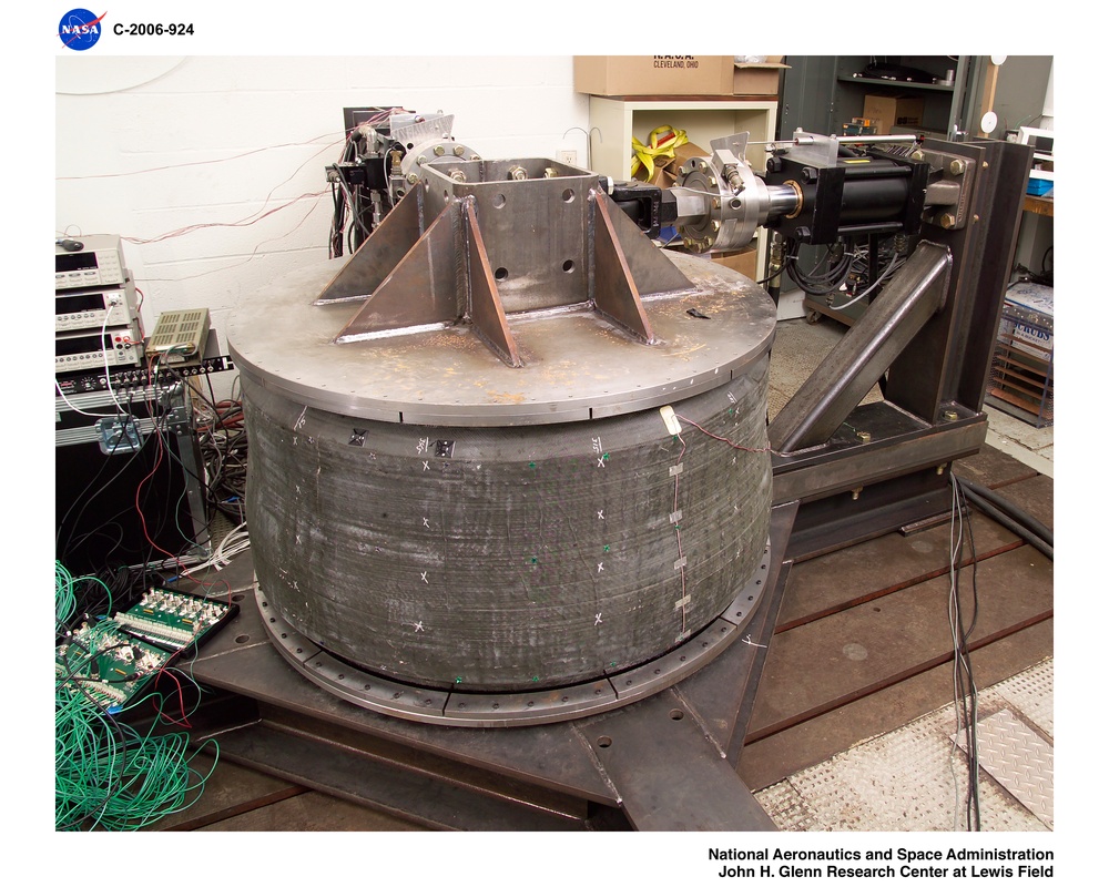 Fan Containment Ring with instrumentation.  Installed in fatigue testing rig