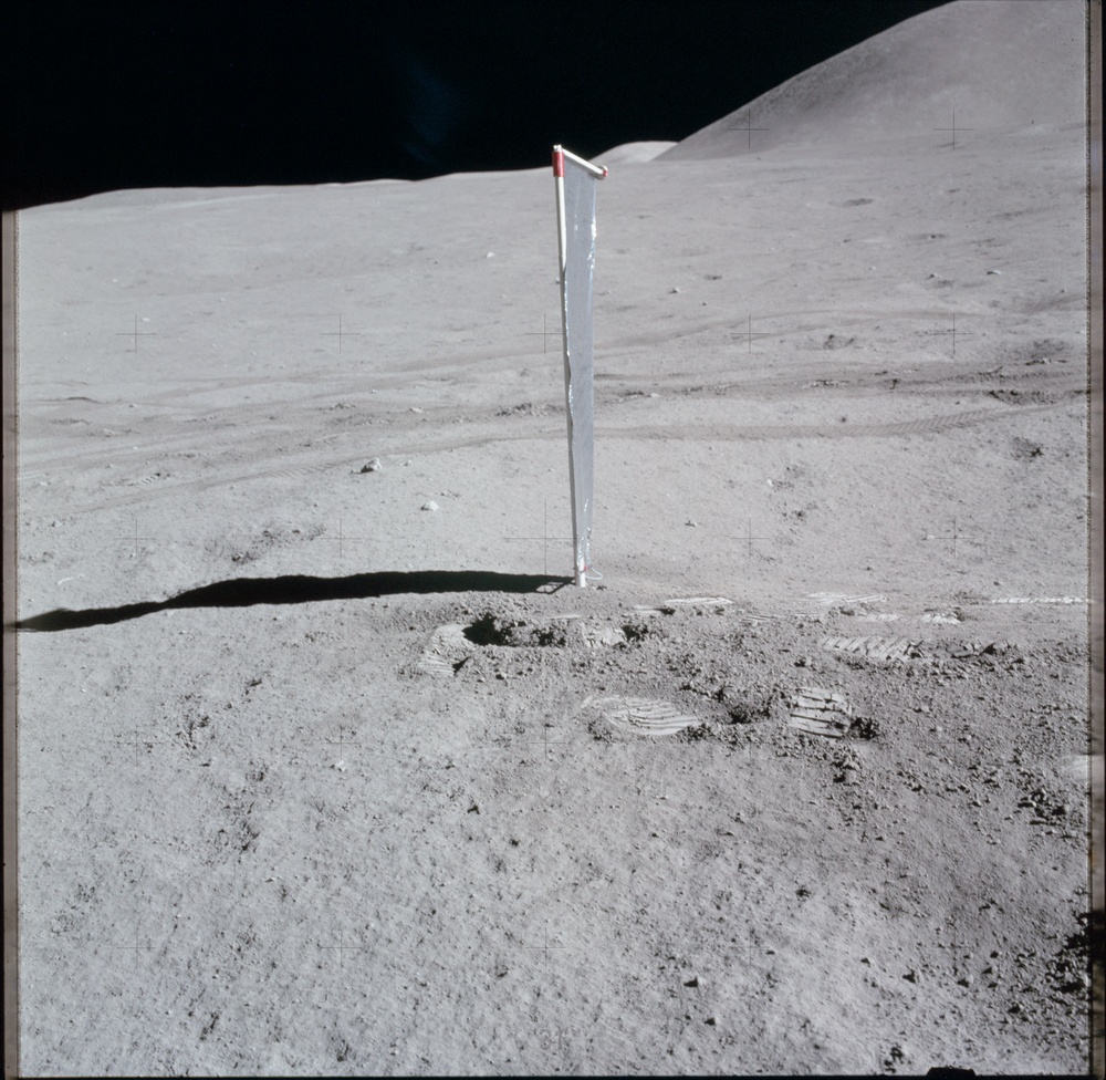 Apollo 15 Mission image - View of Lunar Module LM station with the Solar Wind Composition Experiment