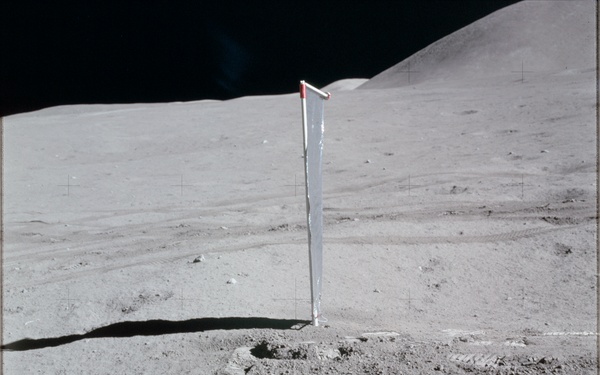 Apollo 15 Mission image - View of Lunar Module LM station with the Solar Wind Composition Experiment