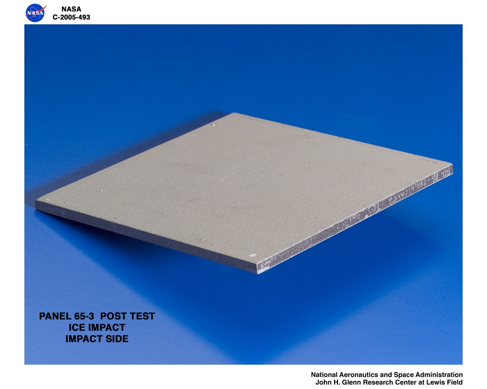 Panel 65-3 post test RCC carbon / carbon fiber panels - the panels are space shuttle tile material tested in the ballistics lab building 49