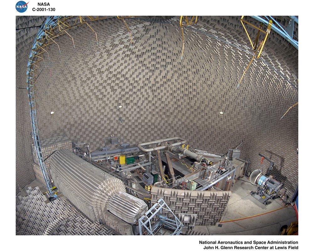 OVERHEAD VIEW OF NOZZLE ACOUSTIC TEST RIG POWERED LIFT RIG AND ACTIVE NOISE CONTROL FAN