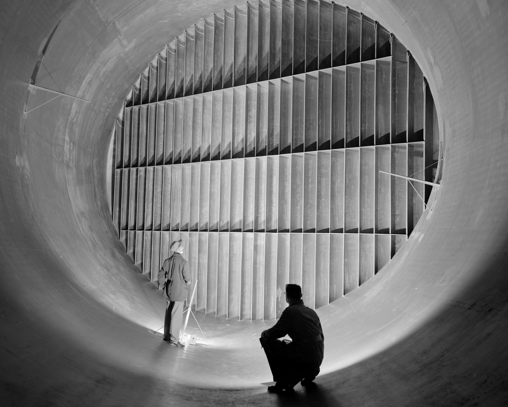 INTERIOR OF 10X10 FOOT LEWIS UNITARY PLAN LUPA WIND TUNNEL SHOWING TURNING VANES - 24 FOOT VALVE - ETCETERA