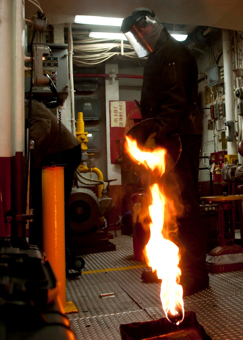 Lighting the aft main machinery room boiler