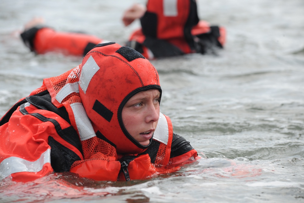 Coast Guard crew trains with cold water survival swims