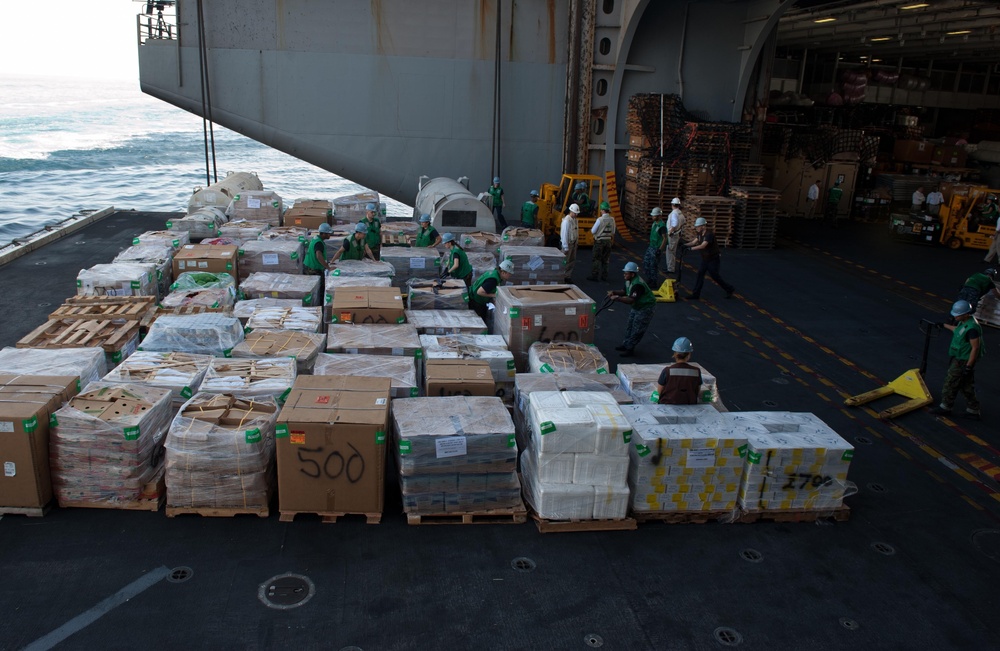 USS John C. Stennis is replenished at sea