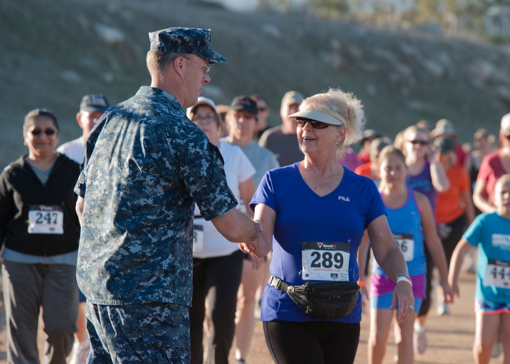 Commanding officer greets runners during Lake Norconian 5K