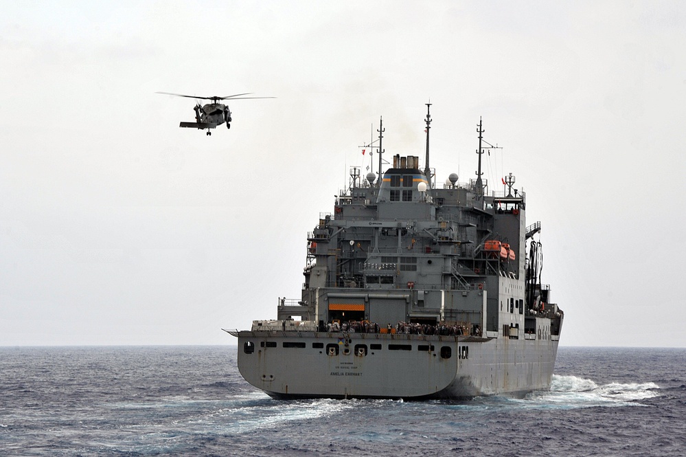 USNS Amelia Earheart replenishes carrier strike group