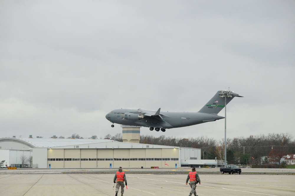 105th Airlift Wing Key Hub in 18th Air Force &quot;Lean Forward&quot; support of East Coast relief efforts