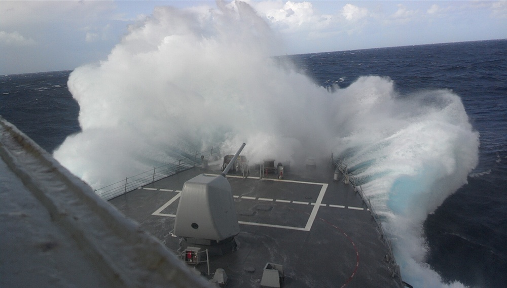 USS Barry faces rough waves in the Atlantic