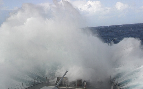 USS Barry faces rough waves in the Atlantic