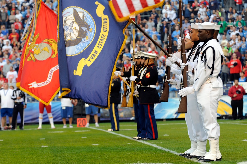 Color guard displays colors during Chargers game