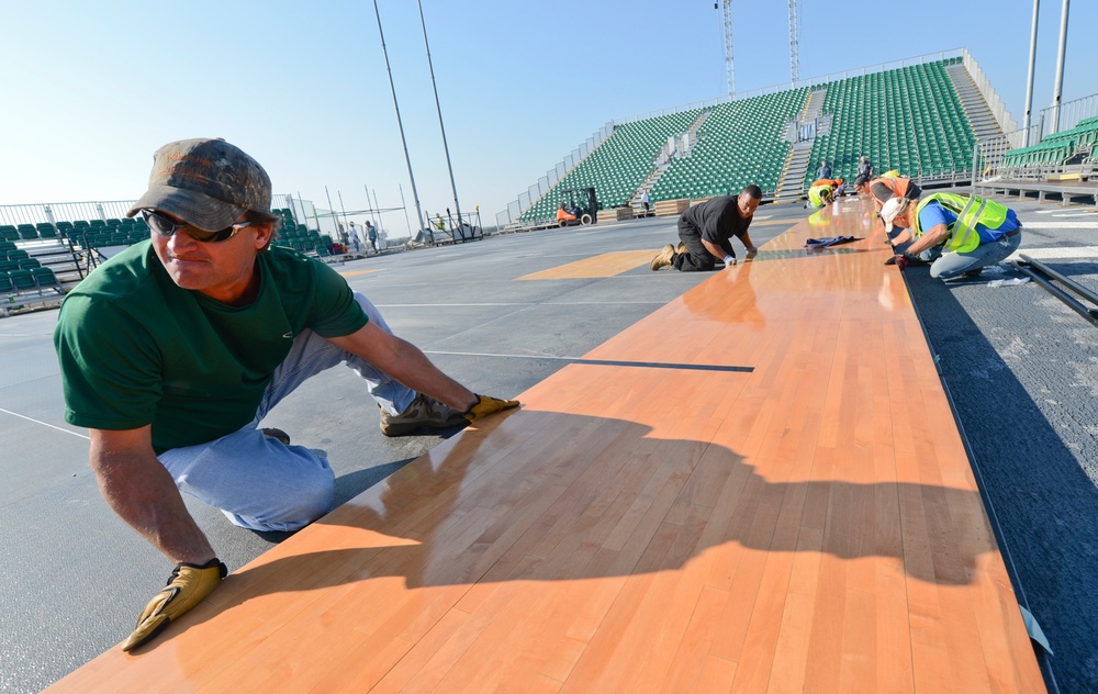 Basketball court constructed aboard USS Bataan