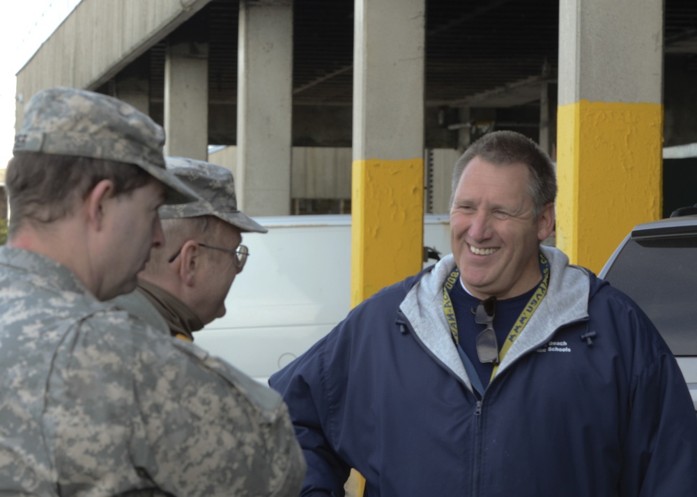 Steve Lahey Greets Soldiers at Long Beach High School