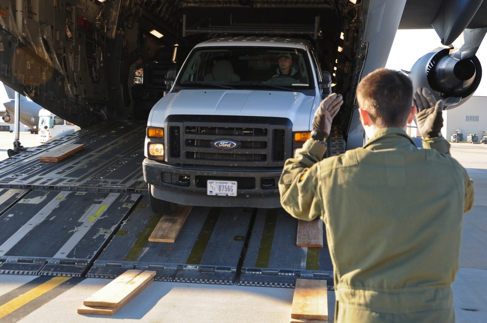 Hurricane-relief equipment unloaded at JB MDL
