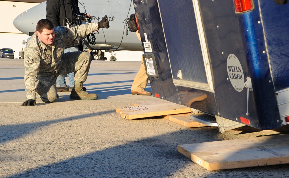 Hurricane-relief equipment unloaded at JB MDL