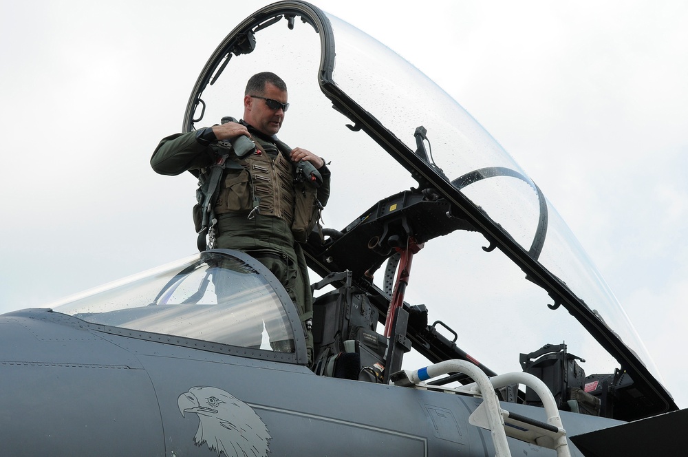 Pilot exits aircraft