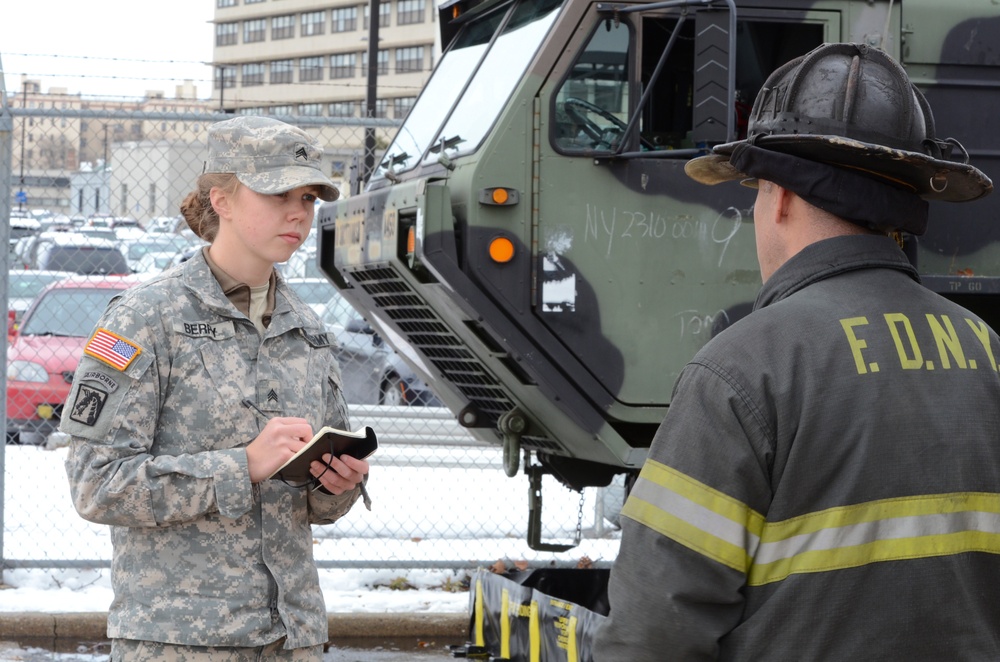 Soldier interviews FDNY firefighter