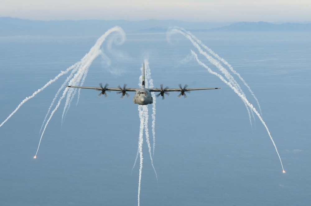 146th Airlift Wing C 130 J drop training flares