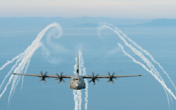 146th Airlift Wing C 130 J drop training flares
