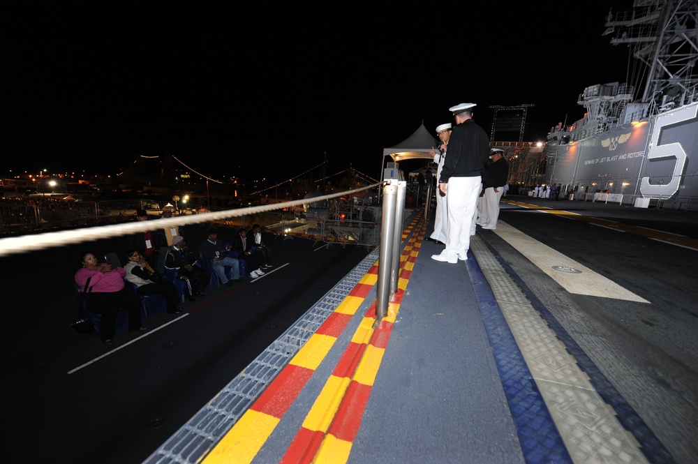 Navy Marine Corps Classic 2012 Spectators ride the Aircraft elevator to the flight deck of the USS Bataan