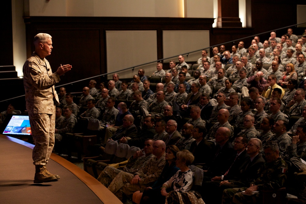 Commandant of the Marine Corps, Gen. James F. Amos speaks to students