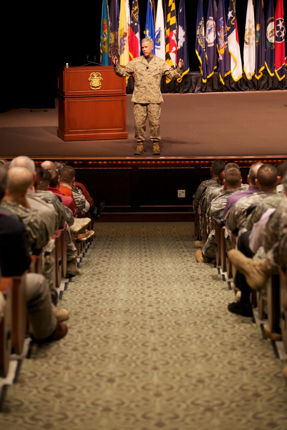 Commandant of the Marine Corps, Gen. James F. Amos speaks to students