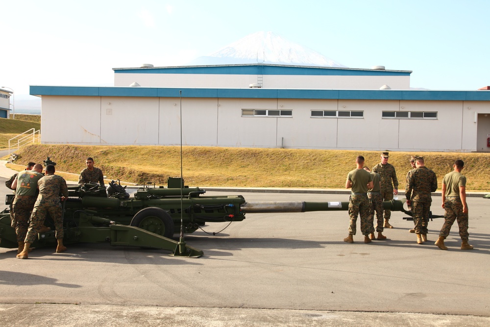 Mike Battery prepares for artillery training at Camp Fuji