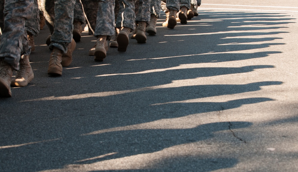Army Reserve soldiers march in Fayetteville Veterans Day parade