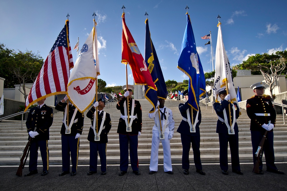 Defense Secretary Panetta lays a wreath at the National Memorial Cemetery of the Pacific