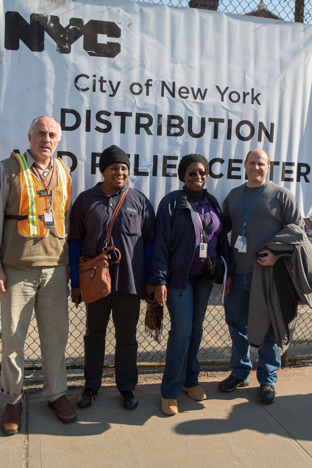 FEMA workers at Disaster Distribution Center in Coney Island, NY