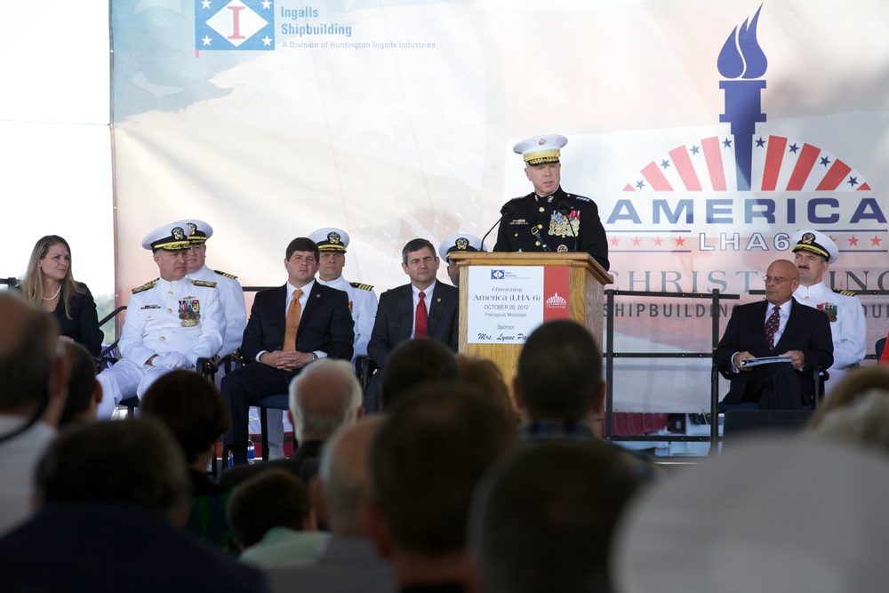 Marine Corps commandant attends USS America christening ceremony