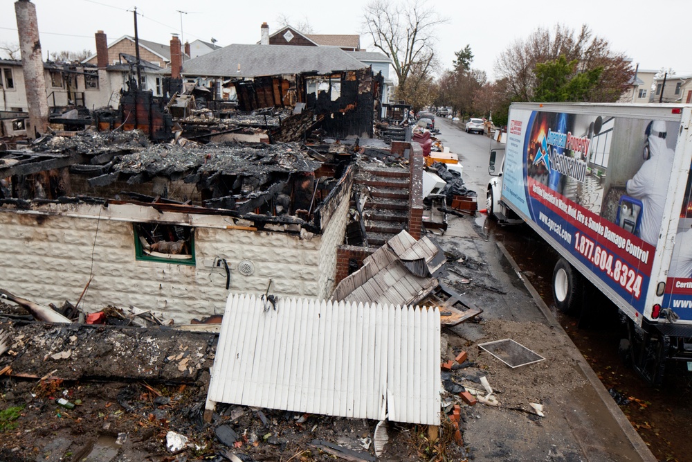 A home in the canals area of Long Beach that burned down as a result of Hurricane Sandy