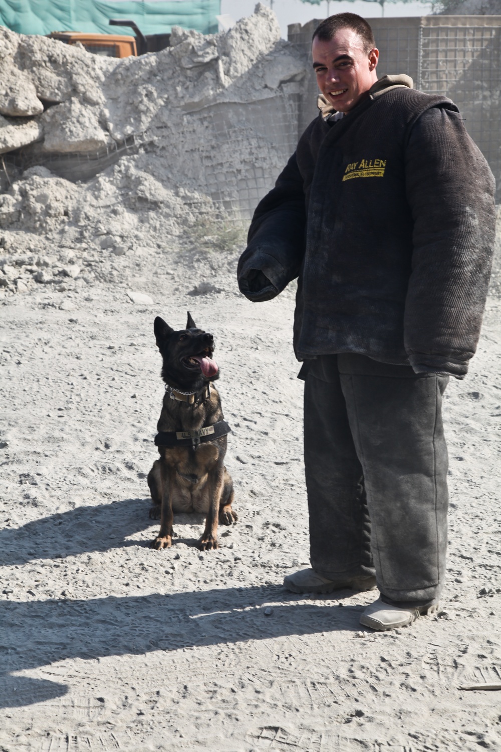 Military police working dog bite training