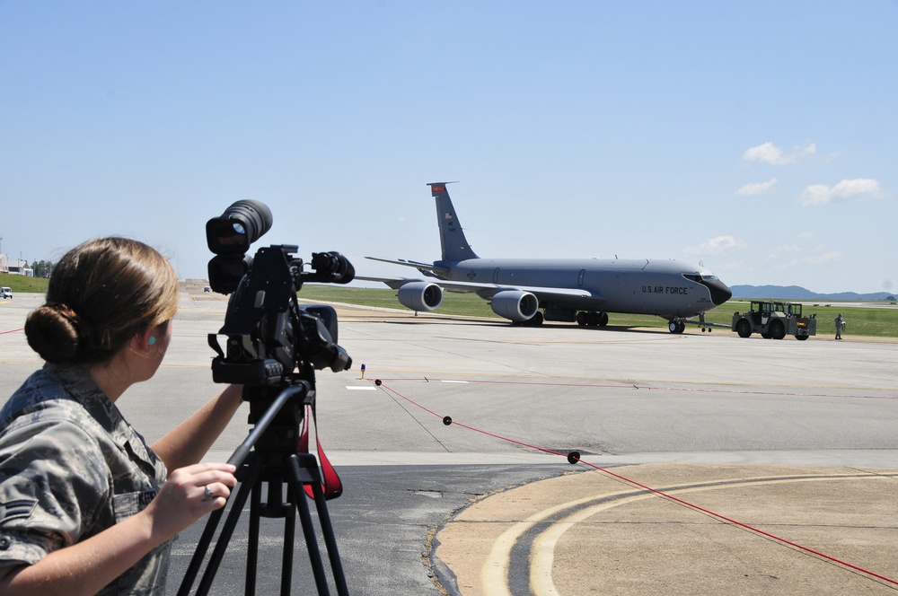 Broadcast journalists document aircraft exercise