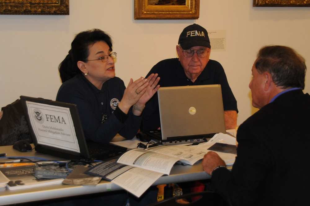 FEMA mitigation interview at disaster center